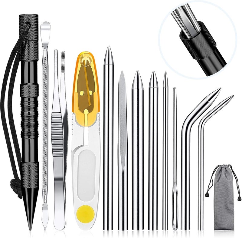 Ferraycle 12-Piece Paracord Tool Set - Stainless Steel Knotter, Marlinspike, Stitching Needles, Smoothing Tool for Leather or Paracord Work (Black) - Image 1